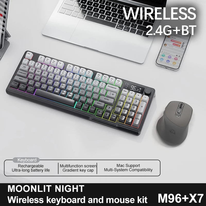 FreeWolf M96 Wireless Keyboard with Screen,Gaming Keyboard Bluetooth Dual-Mode Connection,Multi-Device Linking,Ergonomic