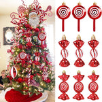 6pcs/box Christmas Tree Pendant Red Star Candy Snowflake Xmas Ball Ornament New Year 2025 Home Decoration Noel Gift Navidad 2024