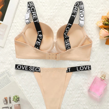The Best-selling Sexy Gathering Promotion Style Glossy Letter Shoulder Strap Two-piece Women's Underwear Set B2050