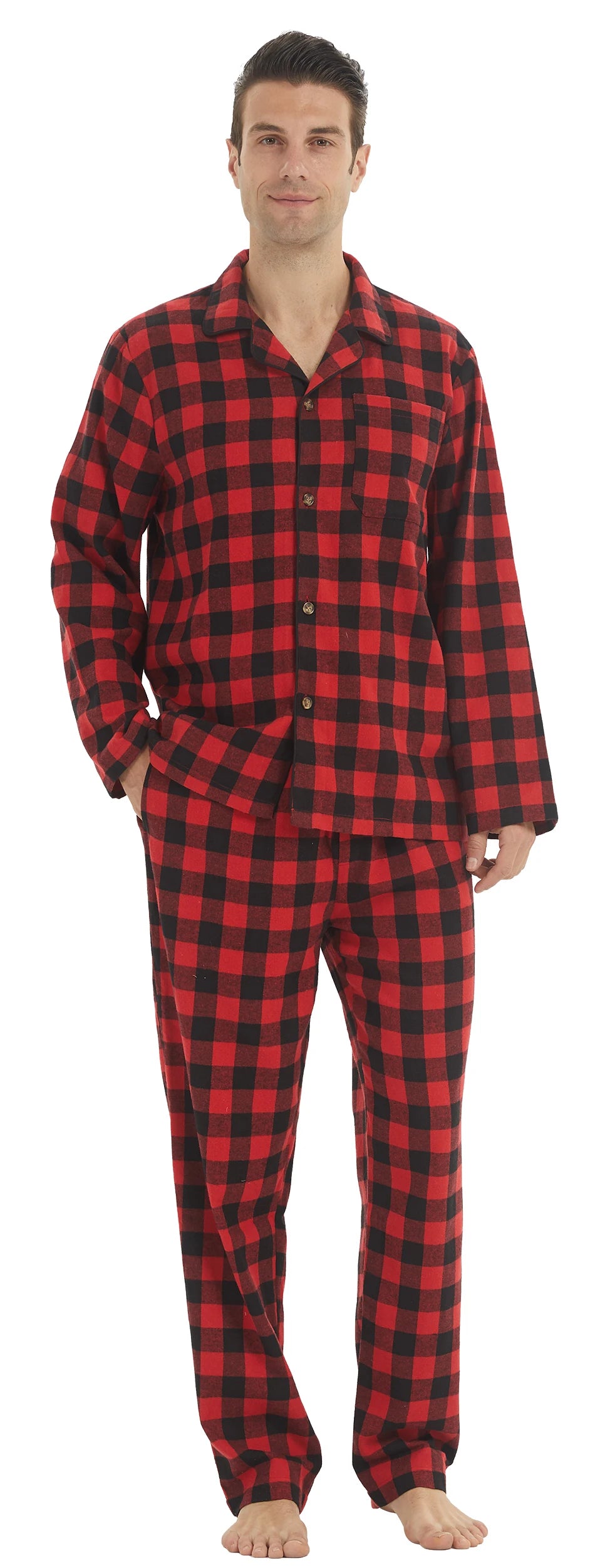 Mens Flannel Pajama Sets Cotton Plaid Pajamas for Men Pjs Set Soft Lounge Sleepwear Pj Pants with Pockets Flannel Shirts
