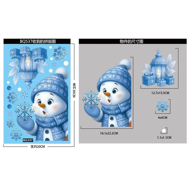 Christmas Window Stickers Winter Snowman Santa Claus Snowflake Elk Static Stickers Glass Ornaments Merry Christmas Decor