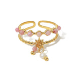 WILD & FREE Trendy Stainless Steel Rings for Women Creative Natural Stone Crystal Charms Aesthetic Adjustable Ring Jewelry