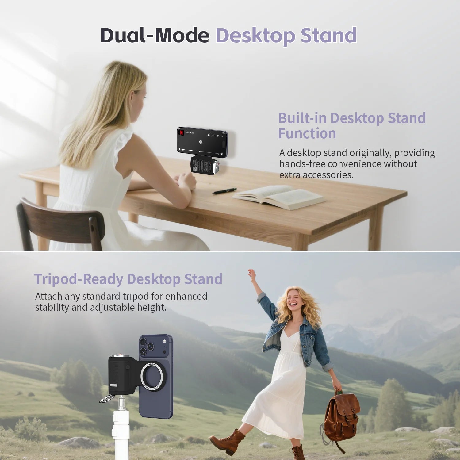 Magnetic Phone Grip with Remote Control Portable Shooting Handle for iPhone Vlog Videos, Easy One-Hand Operation