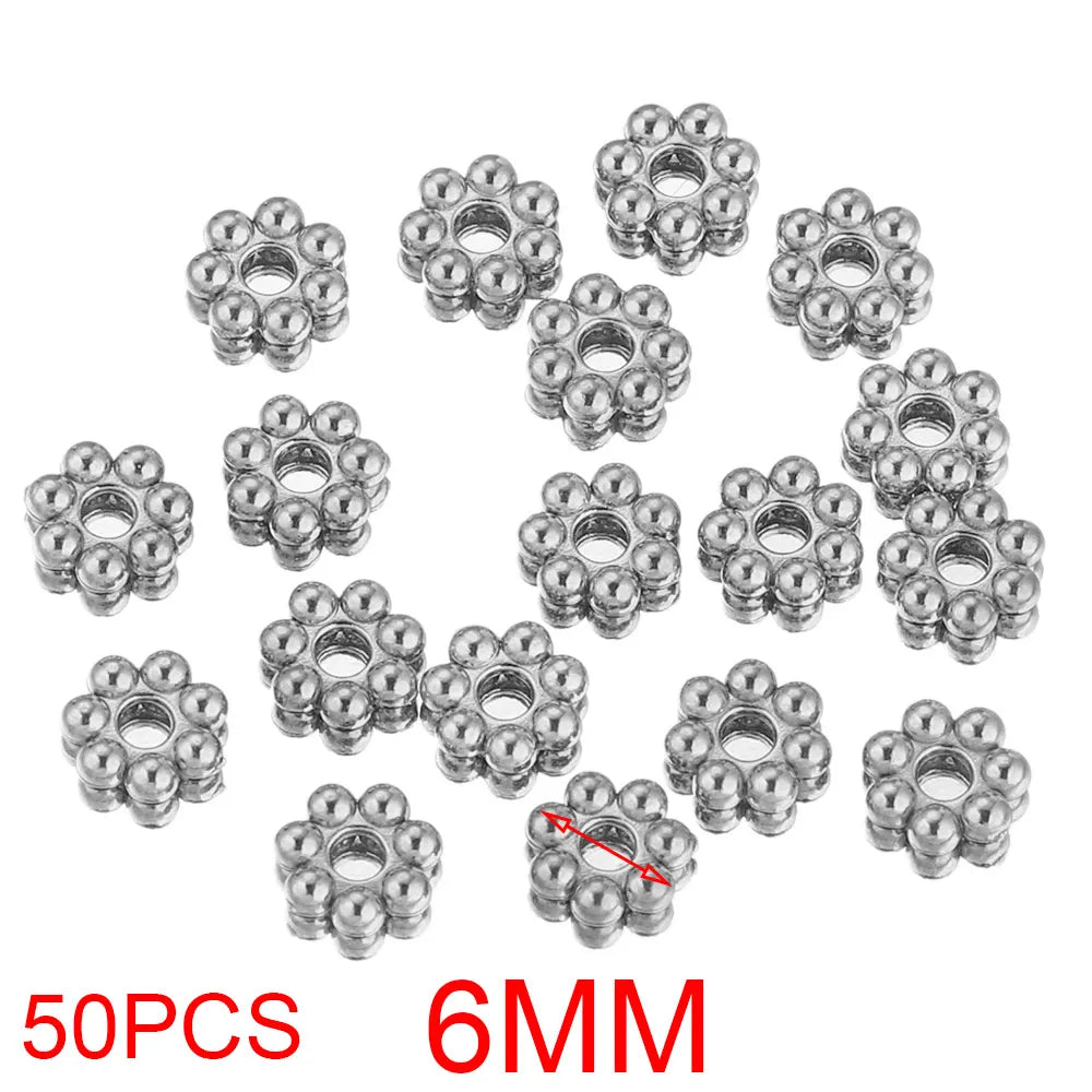 50pcs Stainless Steel Daisy Snowflake Flower Spacer Beads Gold Plated Loose Bead Cap for DIY Needlework Jewelry Making Bracelet