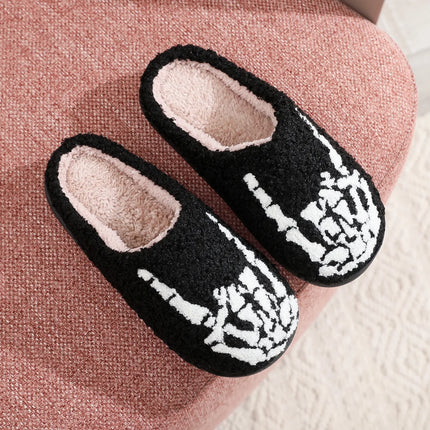 Warm Plush Slippers Women's Winter Halloween Black Spider Web Home Cotten Slippers Flip Men Indoor Floor Slippers Party Gifts