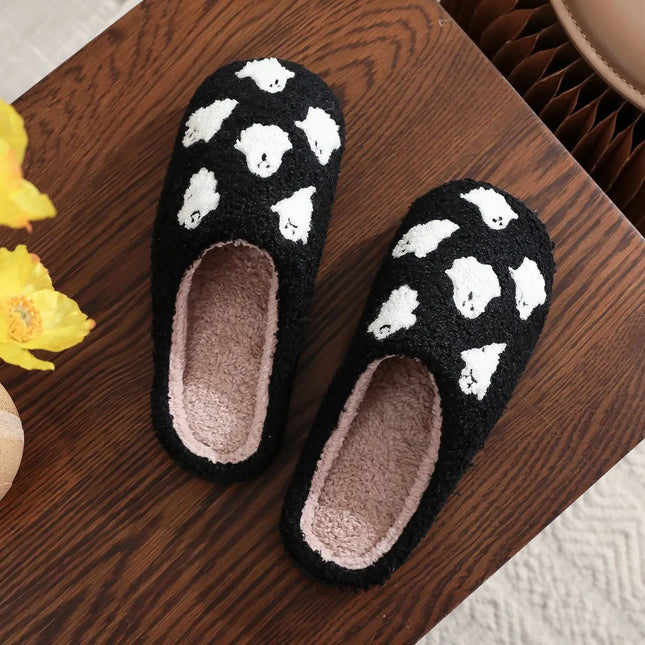 Halloween Ghost Pattern Black Cotton Slippers Non-slip Thick Sole Lightweight stuffed Slippers Holiday Gift