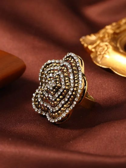 Fashion New Creative Design Style Personalized Exaggerated Layered Full Diamond Ring Geometric Retro Temperament Ring