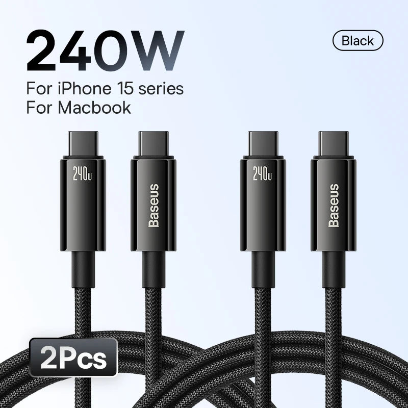 Baseus 240W USB C Cable for iPhone 16 15 Plus Pro Max Supercharge for Macbook Fast Charger Type C Cable  for xiaomi  Samsung