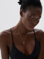 Yhpup Delicate Colorful Bling Cubic Zirconia Cross Pendant Stainless Steel Luxury Necklace High-Grade Fashion Shiny Jewelry Gift