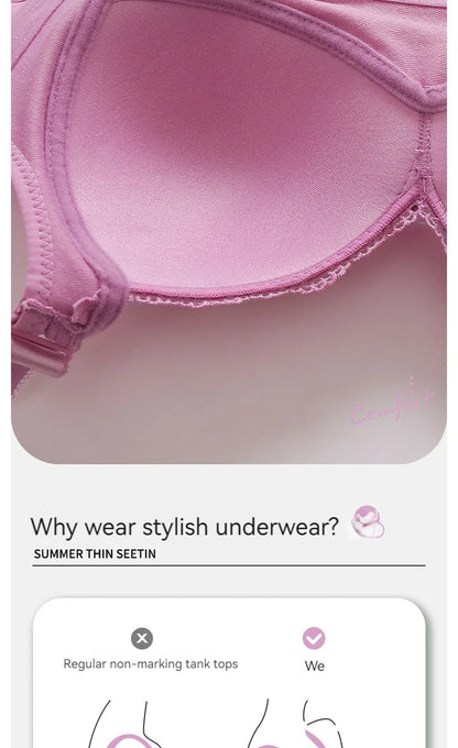 New Large Size Sexy Luxury Lace Non-steel Ring WOMEN'S Bra Push up Comfortable Four Rows of Buckle Thin Section Ladies Underwear