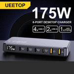 175W GaN USB C Charger LED Display 6-Port Desktop Charger