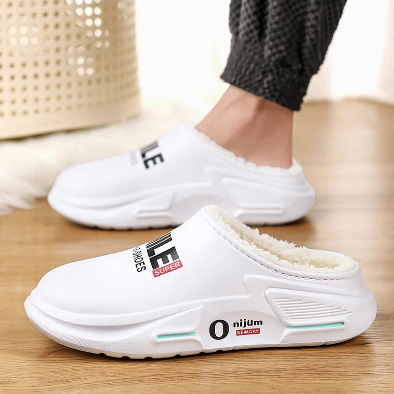 New Winter Men Warm Slippers Cotton Slippers Outdoor Indoor Cotton Shoes Waterproof Mens Comfortable Home Bedroom Plush Slippers