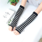 Winter Warm Long Sleeves Gloves for Man Women Fingerless Stripe Hip-Hop Knitted Elbow Mittens Elastic Outdoor Warmer Arm