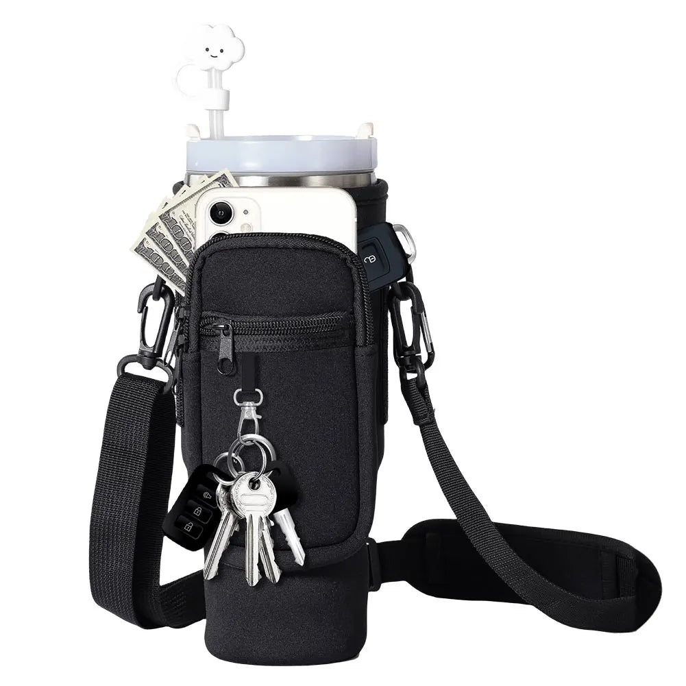 40oz Neoprene Water Bottle Carrier Bag For Stanley Quencher Cup Sleeve with Adjustable Shoulder Strap Water Bottle Holder Pouch