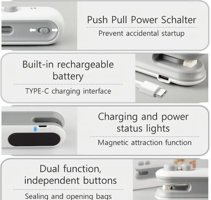 Mini Bag Sealer – USB Rechargeable Snack Packaging Sealer with Built-In Magnet | Portable Handheld Heat Sealing Machine for Chips, Cookies & Food Storage