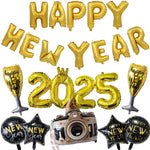 Happy New Year 2025 Balloons Gold Number 2025 Foil Balloons Happy New Year Letters Balloon Banner Gold New Years Eve Party Decor