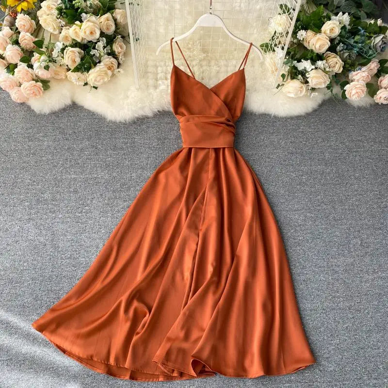 Women Sexy Beach Long Dress Summer V-neck Elegant White Evening Party Dressesladies Backless Bandage Satin Dress Vestidos