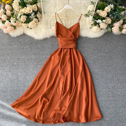 Women Sexy Beach Long Dress Summer V-neck Elegant White Evening Party Dressesladies Backless Bandage Satin Dress Vestidos