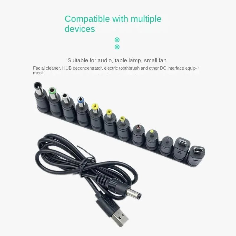 12 in 1 USB 5V to DC Power Cable Universal USB to DC Jack Charging Cable Power Cord Plug Connector Adapter 5.5 x 2.5mm Plug
