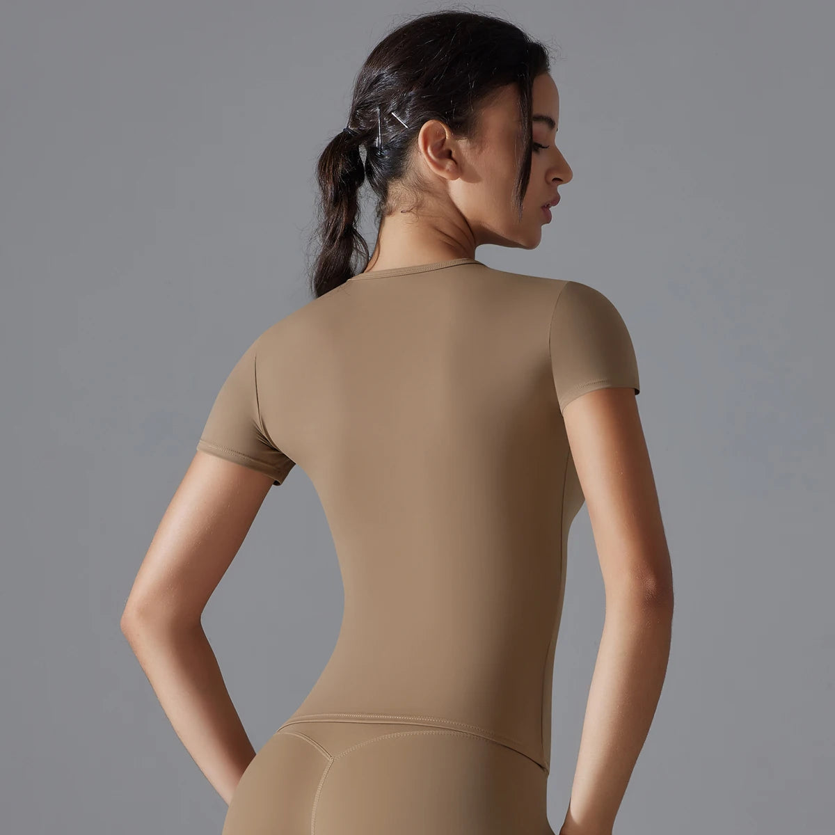 Women Running Sports T Shirt Summer Short Sleeve Round Neck Breathable Stretchy GYM Yoga Slim Fitness Active Top Tee