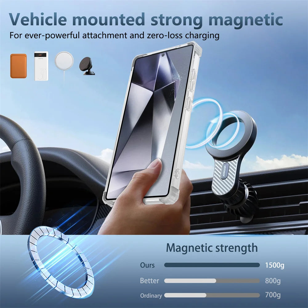 Rotating Magnetic Folding Stand Transparent Phone Case for Samsung S25 Edge S24 S23 Plus FE S21 Ultra Armor Shockproof Cover