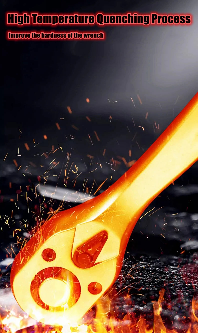 24/72 Tooth Quick Ratchet Wrench 1/2 1/4 3/8 3 Size Flying Wrenches Two-way Socket Wrench Repair Tools for for Vehicle Bicycle