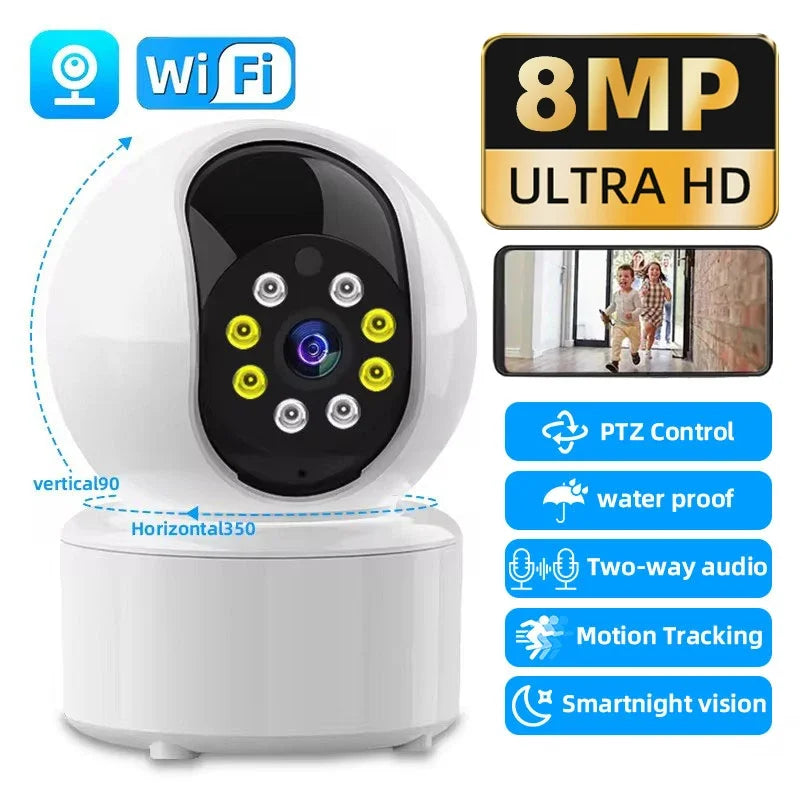 8MP Smart WiFi IP Camera Indoor Home Security Baby Monitor PTZ Camera Automatic Tracking Video Two-way Audio Surveillance Camera