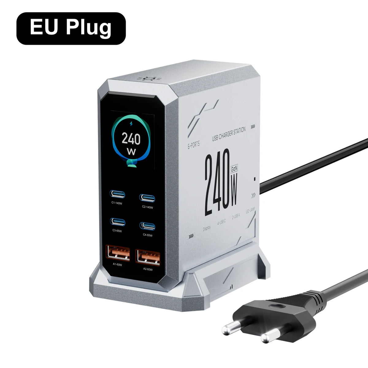 240W GaN Charger 6-IN-1 140W PD3.1 PPS USB Type C Digital Display Fast Charging Station for iPhone 16 15 MacBook Laptops Samsung