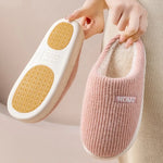 House Fuzzy Slipper Women Striped Winter Warm Fur Plush Non Slip Grip Indoor Lazy Soft Female Thermal Home Shoe Flat Male Men