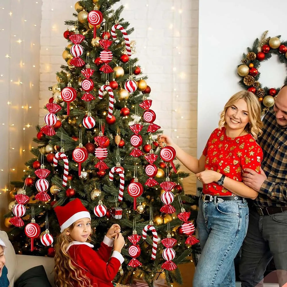 Candy Decorations for Christmas Tree,Red And Gold Candy Cane,Pine Cones,Christmas Home Decoration 2025,Xmas Tree Ornament