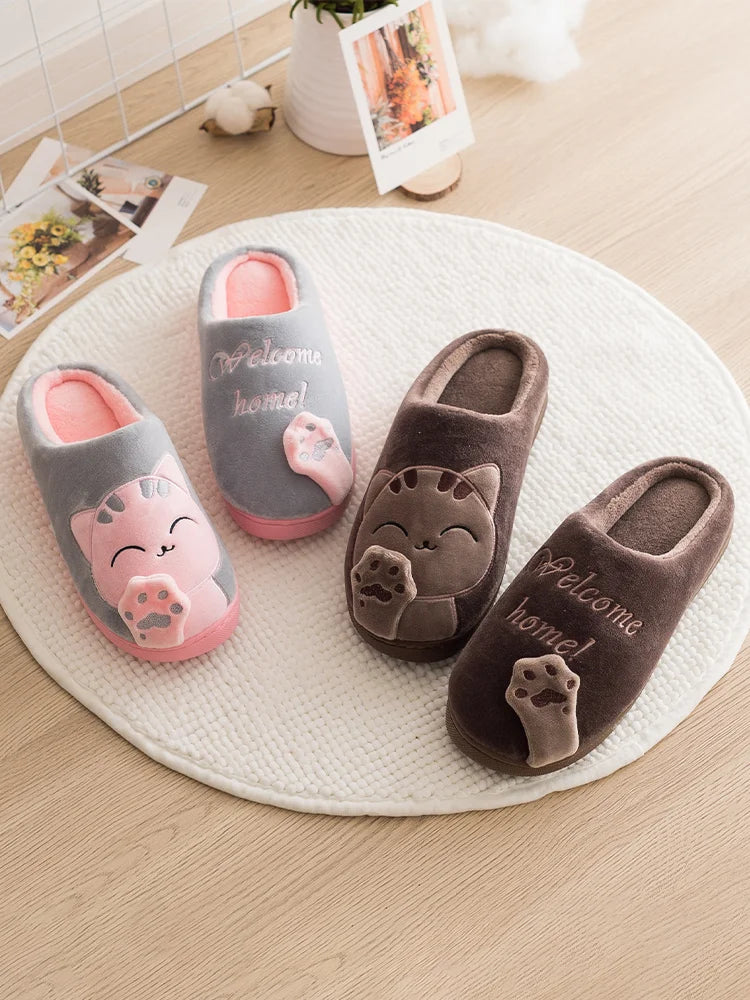 Women's Kawaii Cat Decor Slippers, Comfortable Plush Lined Slip On Shoes, Women's Warm Winter Shoes