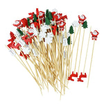 50Pcs Christmas Bamboo Food Picks Toothpicks Santa Dessert Buffet Fruit Salad Christmas Decoration New Year Xmas Party Supplies