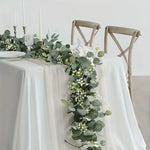 Lush 70.8" Faux Eucalyptus Garland With White Flowers - Perfect For Home & Holiday Decor, Wall Hanging, Yard, And Party Accents
