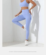 Yoga Basic 2pcs Seamless High Stretch Yoga Set Tracksuit Gym Set Crisscross Back Cami Hip-hugging Tummy Control Leggings