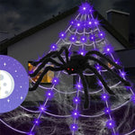 8 Modes Halloween Spider Web Lights Glow Waterproof LED Spider Net Triangle Hanging Scary Giant Spider Party