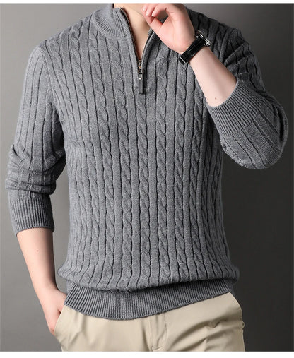 2023 Winter Men's Quarter Zip Sweater Slim Fit Casual Knitted Turtleneck Pullover Mock Neck Polo Sweater