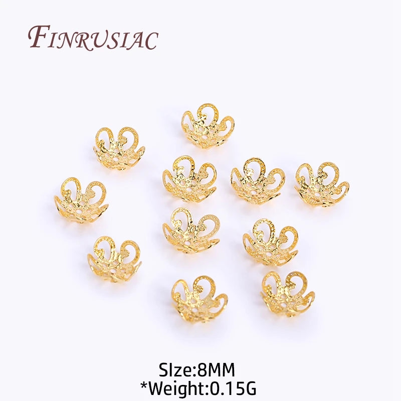 8/10MM 18K Gold Plated Brass Metal Hollow Beads Caps Flower Caps For Beads For DIY Beading Jewelry Making Supplies Wholesale