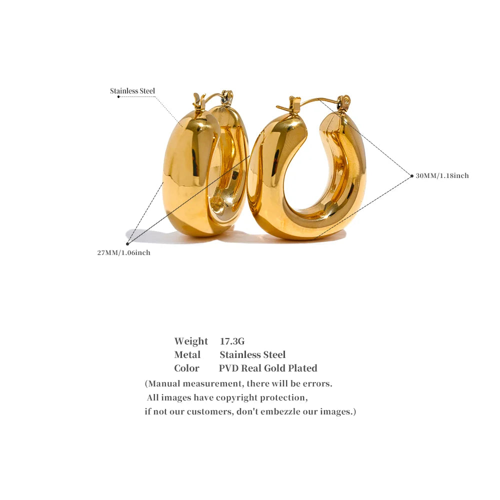 Yhpup High Quality Stainless Steel Round Geometric Chunky Hoops Earrings for Women Charm Metal Simple Fashion Jewelry Waterproof