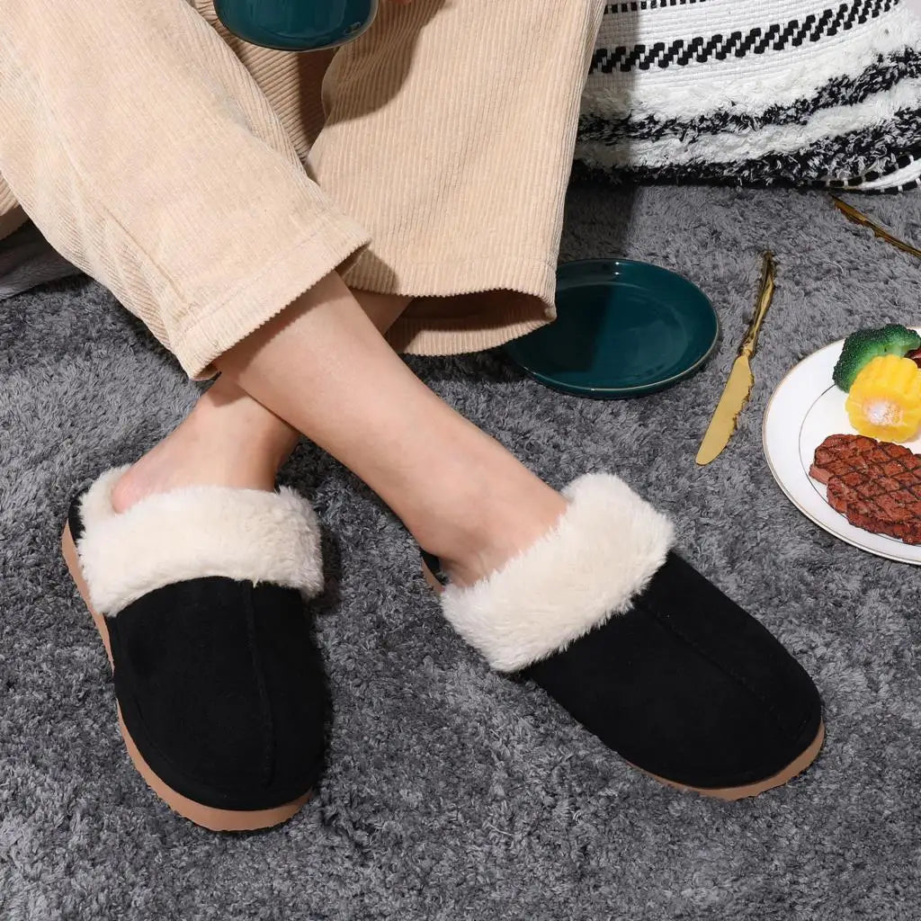 Comwarm Fluffy Winter Slippers For Women Furry Fuzzy Home Shoes Faux Fur House Plush Slippers Indoor Warm Comfy Mute Flats Slide
