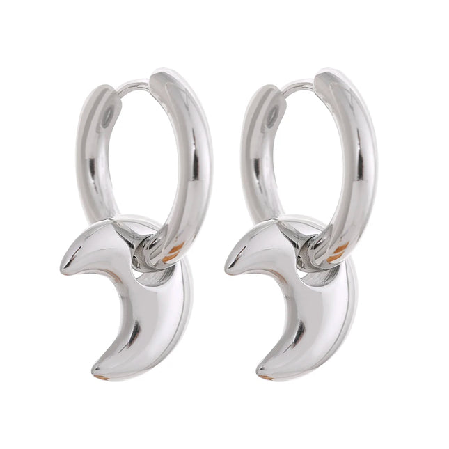 Yhpup Star Moon Heart Pendant Drop Hoop Huggie Earrings 18k Gold Plated Trendy Waterproof Stainless Steel Fashion Charm Jewelry