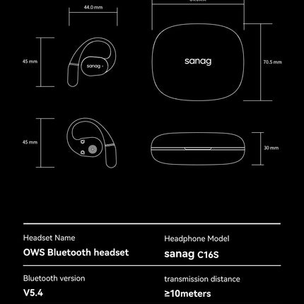 #Sanag C16S Bluetooth 5.4 Wireless Headphones Open Ear OWS Earphones HiFi Sound Headset APP Control TWS Earbuds 8 Hours Playback