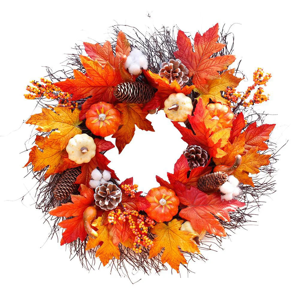 Autumnal Halloween Thanksgiving Maple Pumpkin Wreath Door Decorative