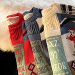 Christmas Sweater Men's Winter Loose-fit Casual Style Knitted Top Jacket American Vintage Fleece-lined Thickened Line Clothes