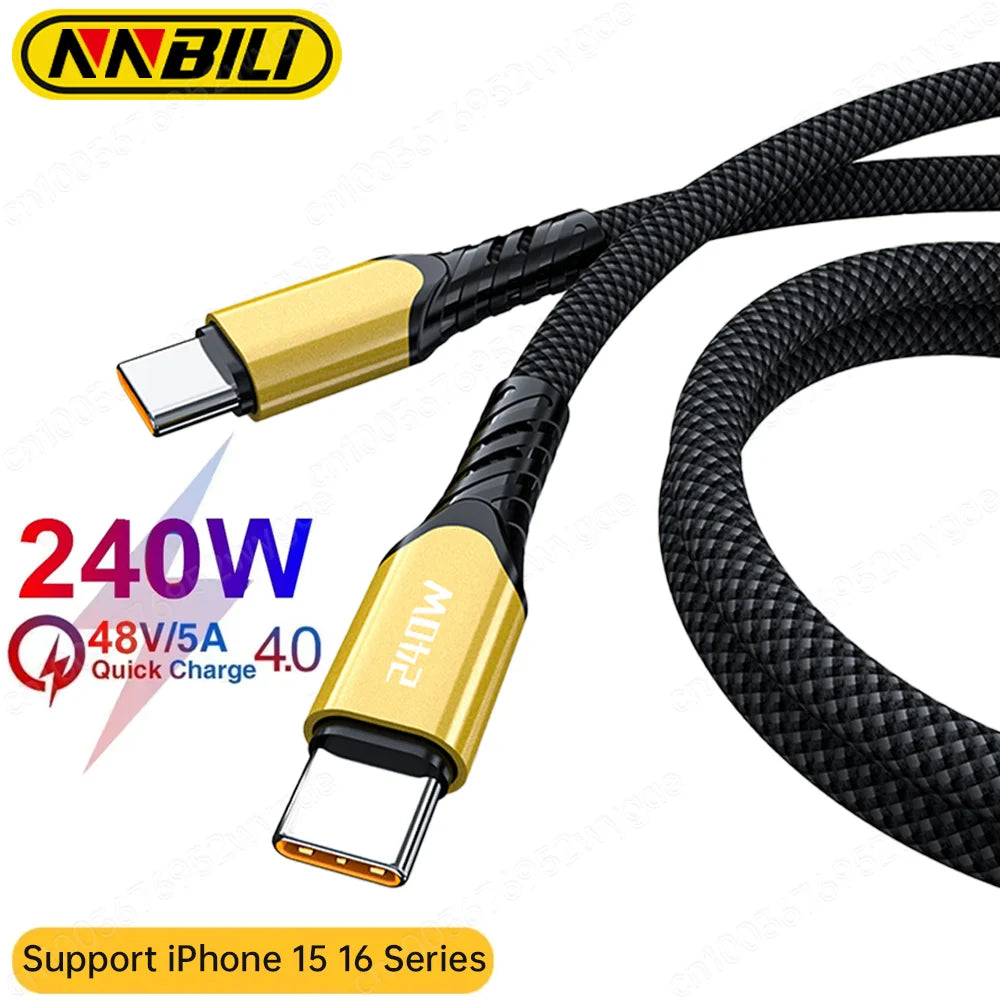 NNBILI 240W USB C Cable Power Wire QC4.0 for MacBook Samsung iPhone 15 16 USB C to C PD Cable 48V5A Fast Charging Type C Cable