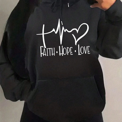 Faith Hope Love Letter Graphic Women Hoody Street Casual Loose Sweatshirt Autumn Fleece Hooded Hip Hop O-Neck Clothing Female