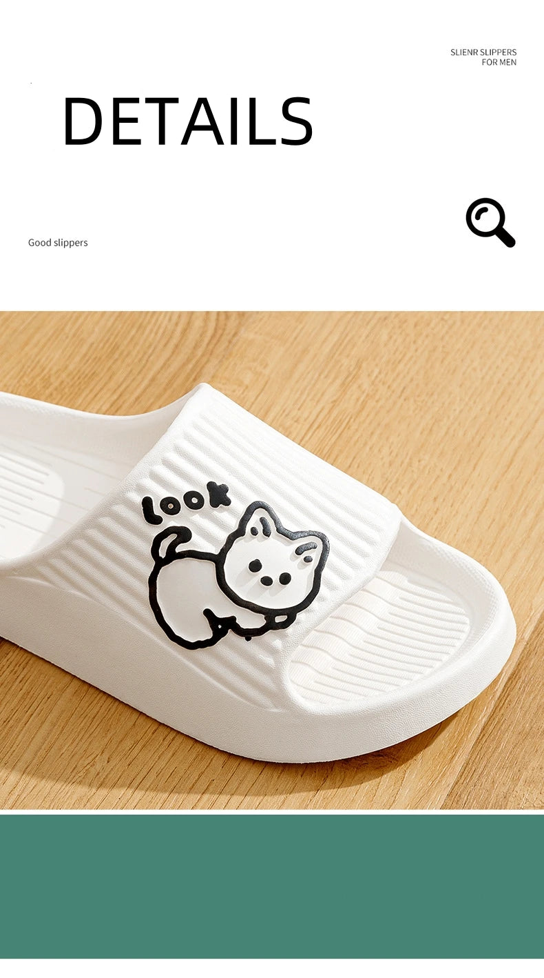 Summer Women's Slippers Fashion Indoor Soft Sole Durable And Wear-resistant Cute Cartoon Cat Bathroom Home Shoes Couple