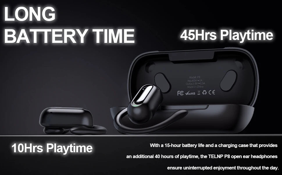 XINSRE Open Ear Headphones Bluetooth 5.3 Wireless Earbuds, True Wireless Over-Ear Headset with Adjustable Earhooks,55H Playtime