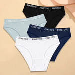 FINETOO 4Pcs Cotton Striped Underwear Women's Panties Letter Belt Briefs Ladies Low Waist Lingerie Solid Breathable Underpants