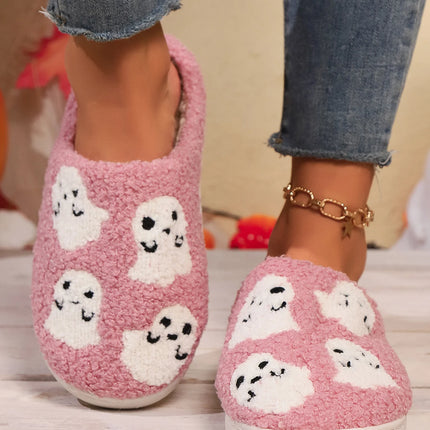Cute Ghost Slippers for Women Non-Slip Warm Comfortable Indoor Halloween Slippers for Winter
