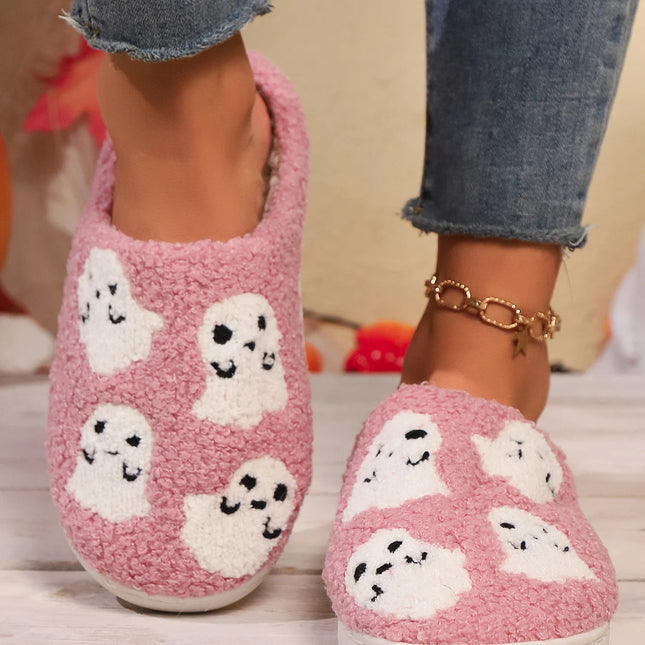 Cute Ghost Slippers for Women Non-Slip Warm Comfortable Indoor Halloween Slippers for Winter